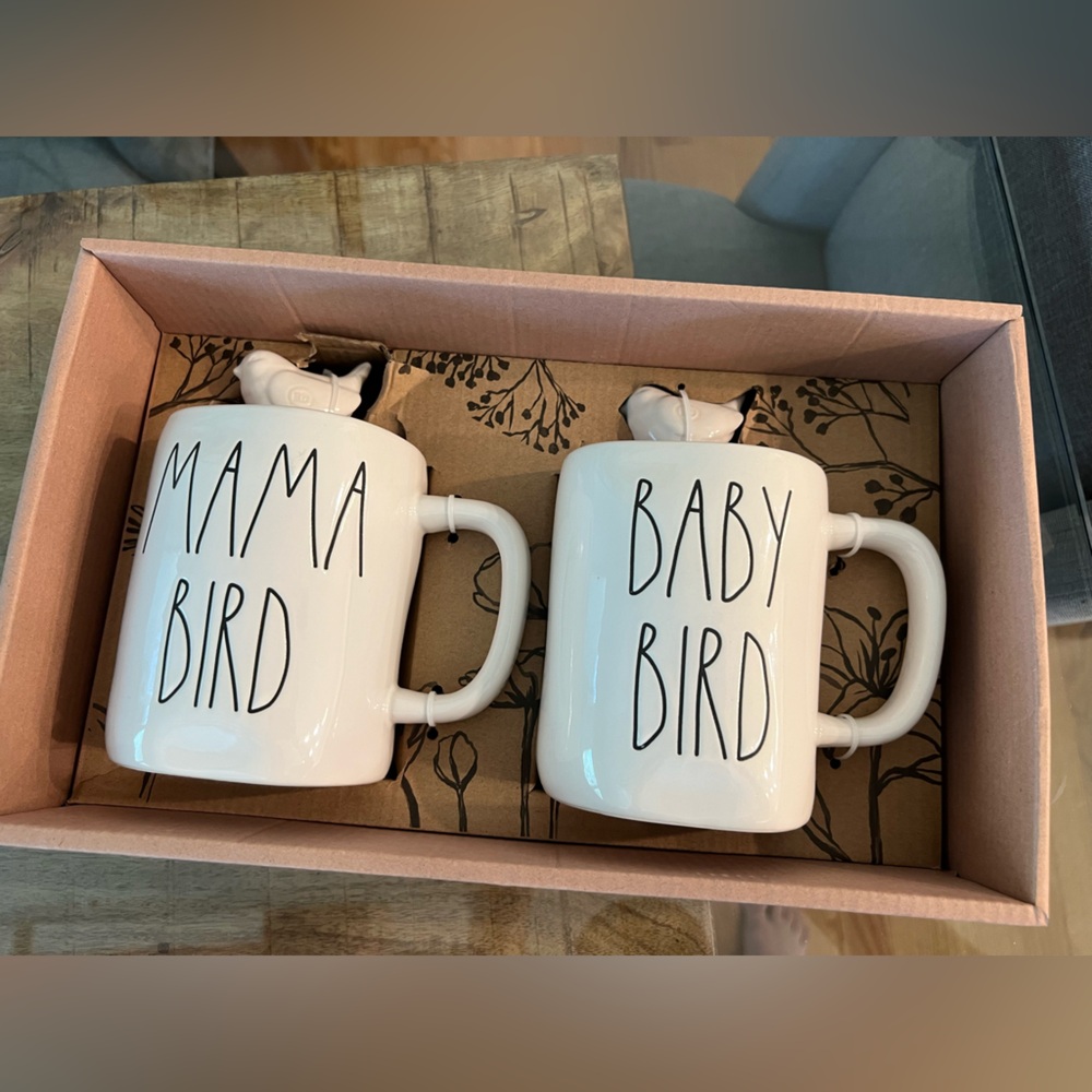 Rae Dunn Cream 'Mama Bird' and 'Baby Bird' Mug Set
